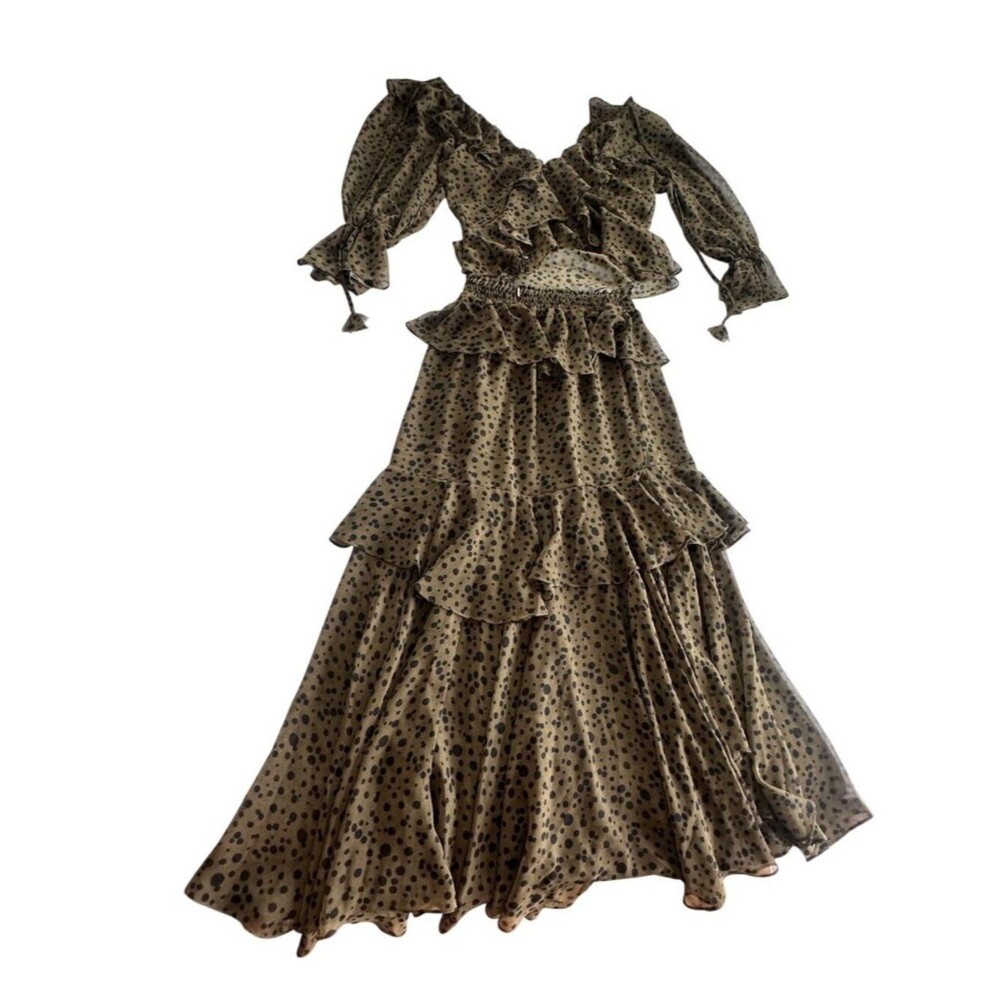 Misa XS 2 Piece Skirt & Maxi Skirt Outfit Green Black Ruffled Boho Festival